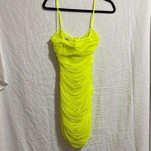 House of CB Neon Yellow Ruched Mini Dress